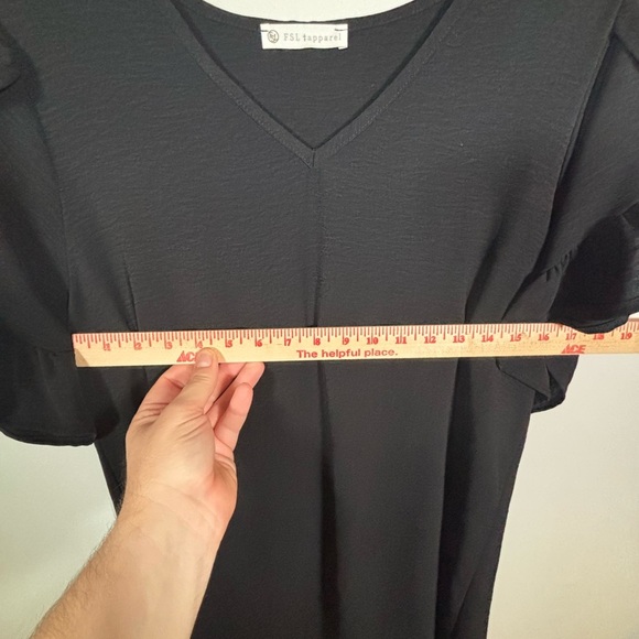 FSL Apparel Black Ruffle Sleeve Shift Dress V-Neck Made in USA Size M - Picture 6 of 9